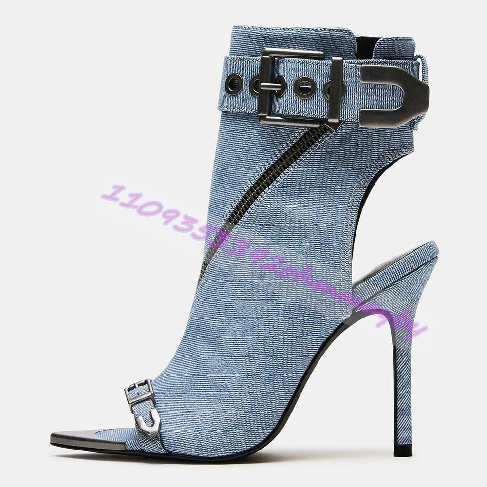 Women Shoes Boots - Summer Blue Denim Pointed-Toe Boots For