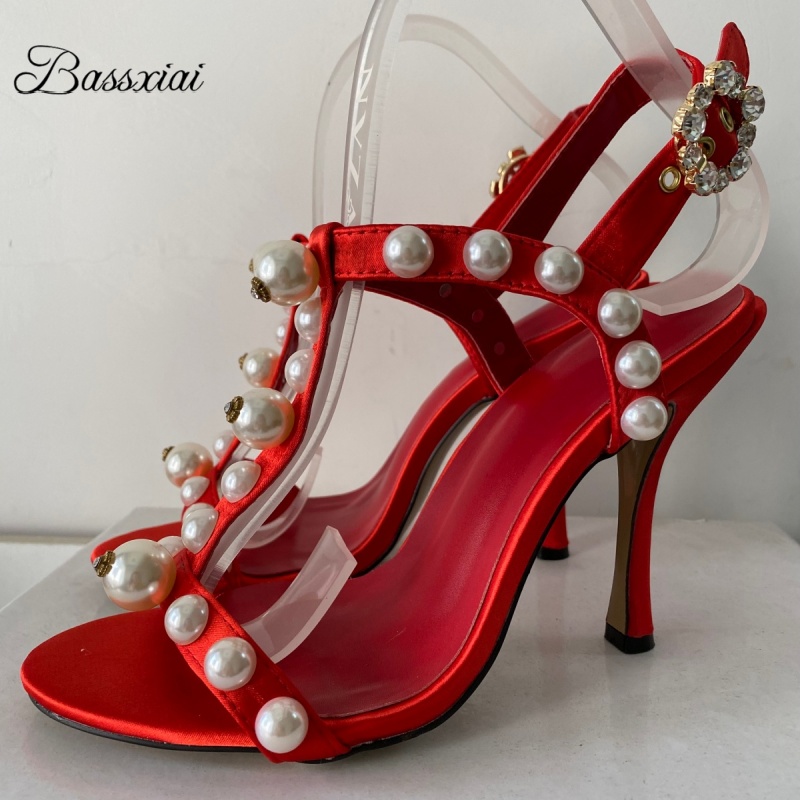 Pearl Bead Decor T-Strap Stile - Strappy Heeled Sandals review and price