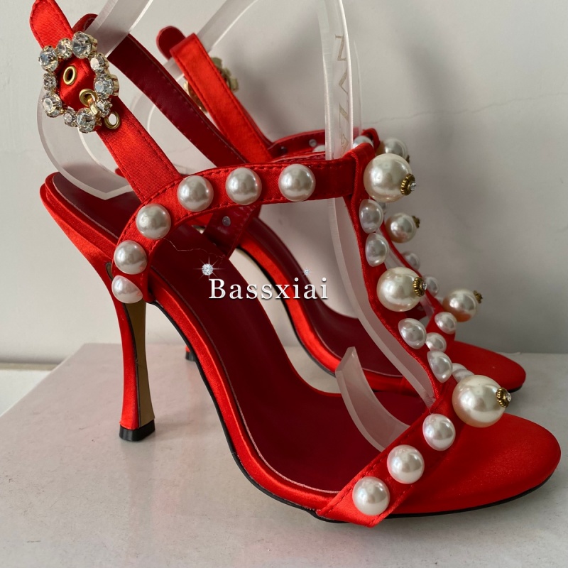 Pearl Bead Decor T-Strap Stile - Strappy Heeled Sandals review and price