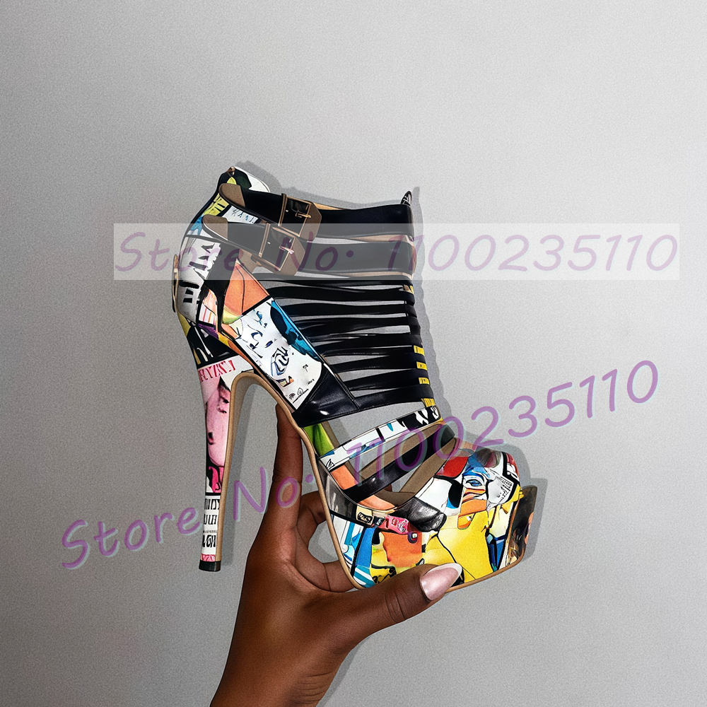 Colorful Graffiti Black Strapp - Strappy Heeled Sandals review and price