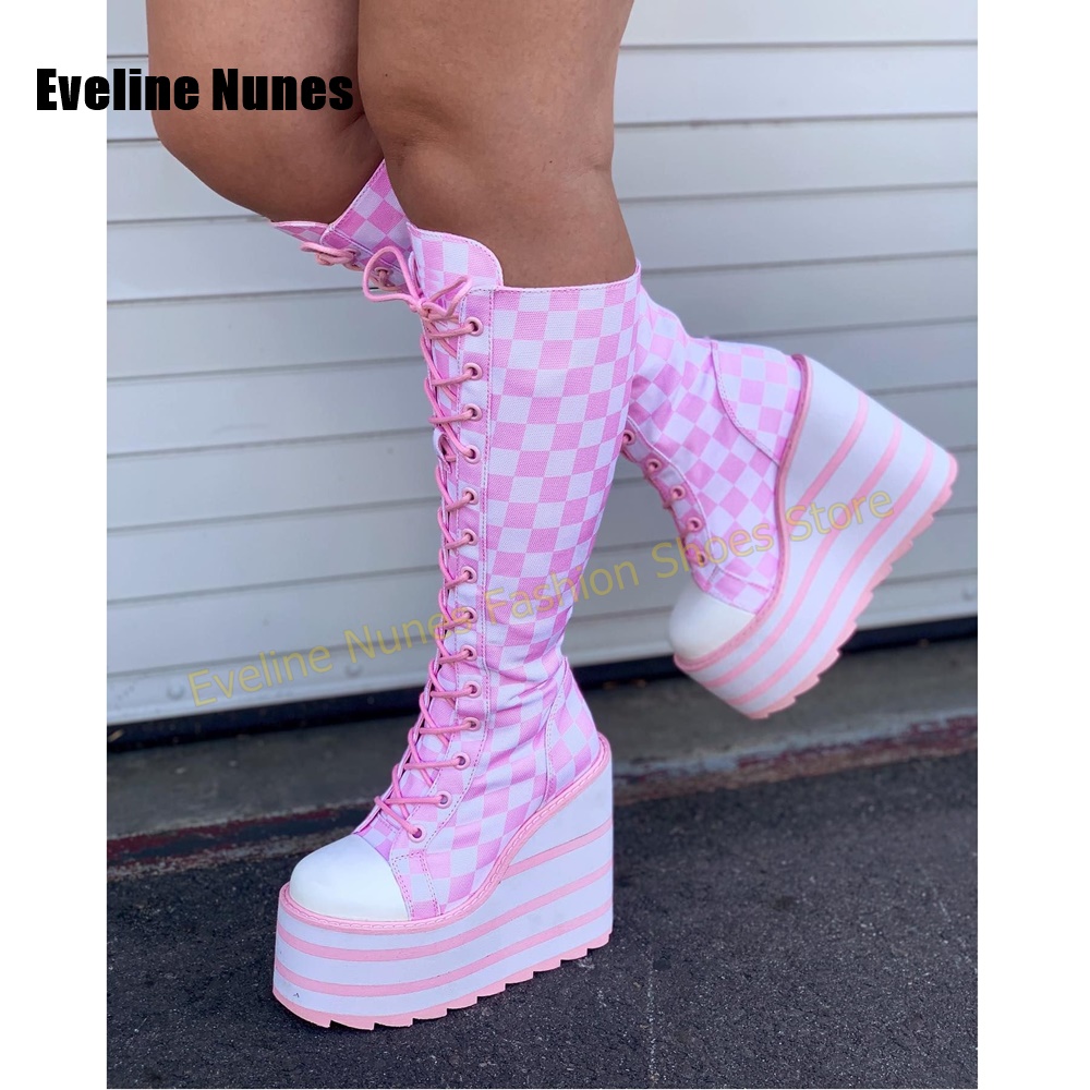 Women Pink White Checkerboard  - Women Shoes Boots review and price