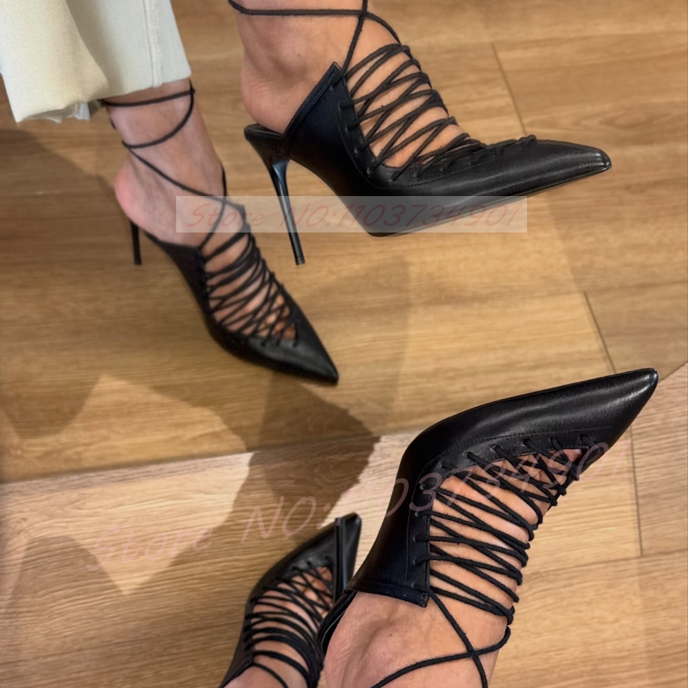 Black Lace-up Wrap Around Sand - Strappy Heeled Sandals review and price