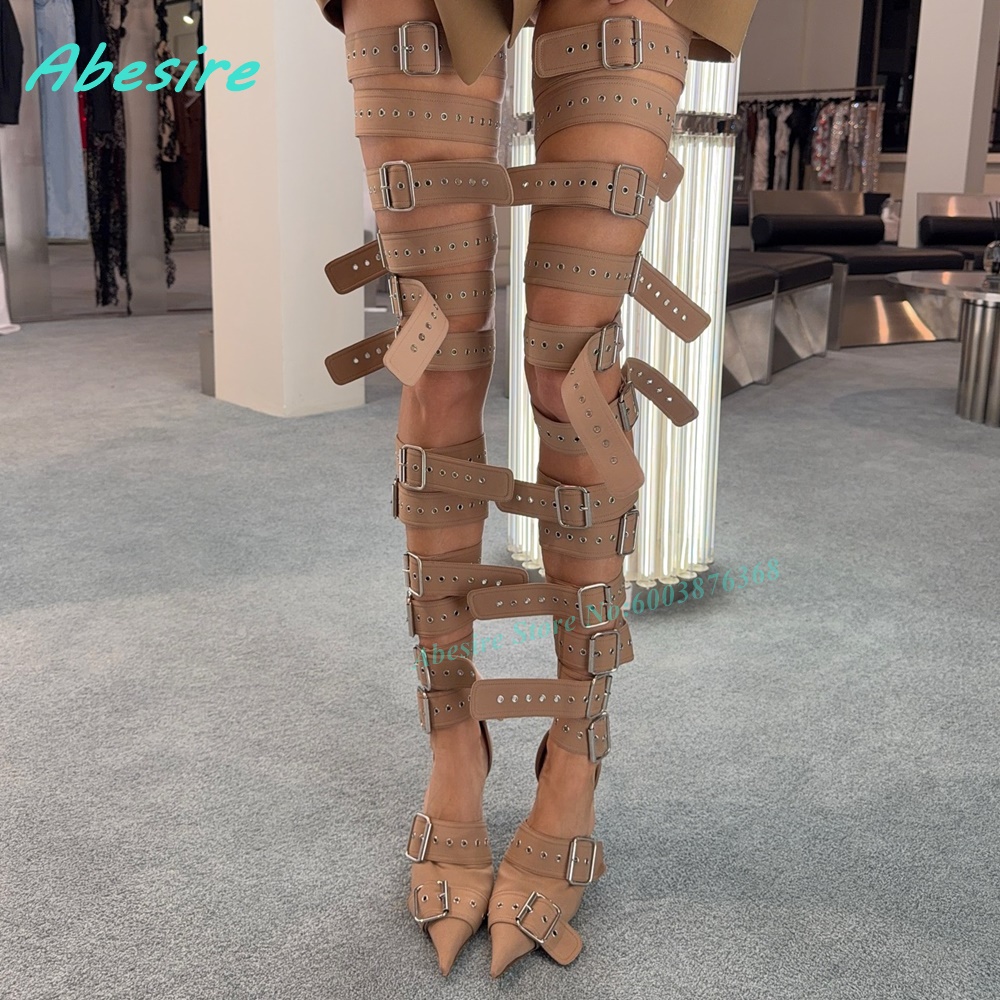 Khaki Multi-Buckles Strap Glad - Women Shoes Boots review and price