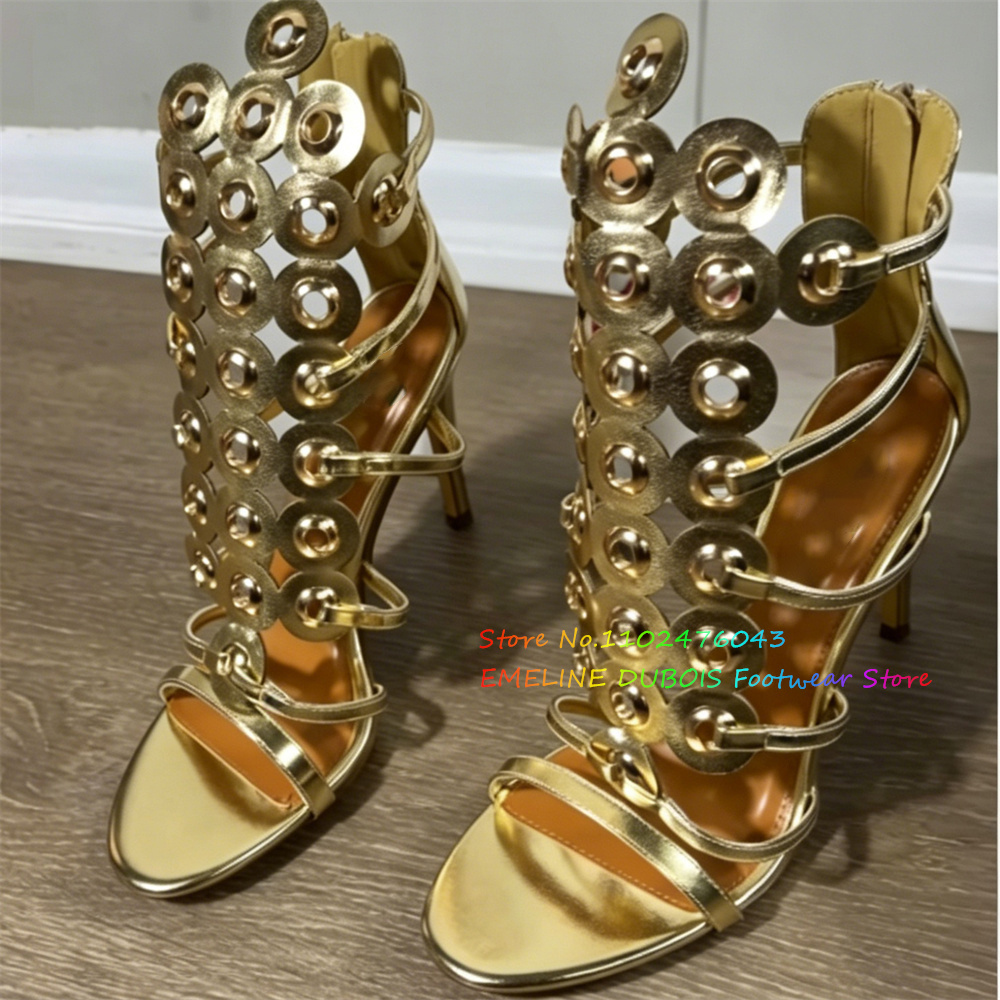 Gold Metal Circle Decor High H - Strappy Heeled Sandals review and price